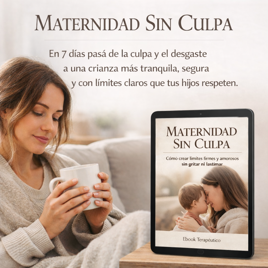 Maternidad Sin Culpa. En 7 días pasá de la culpa y el desgaste a una crianza más tranquila, segura y con límites claros que tus hijos respeten.